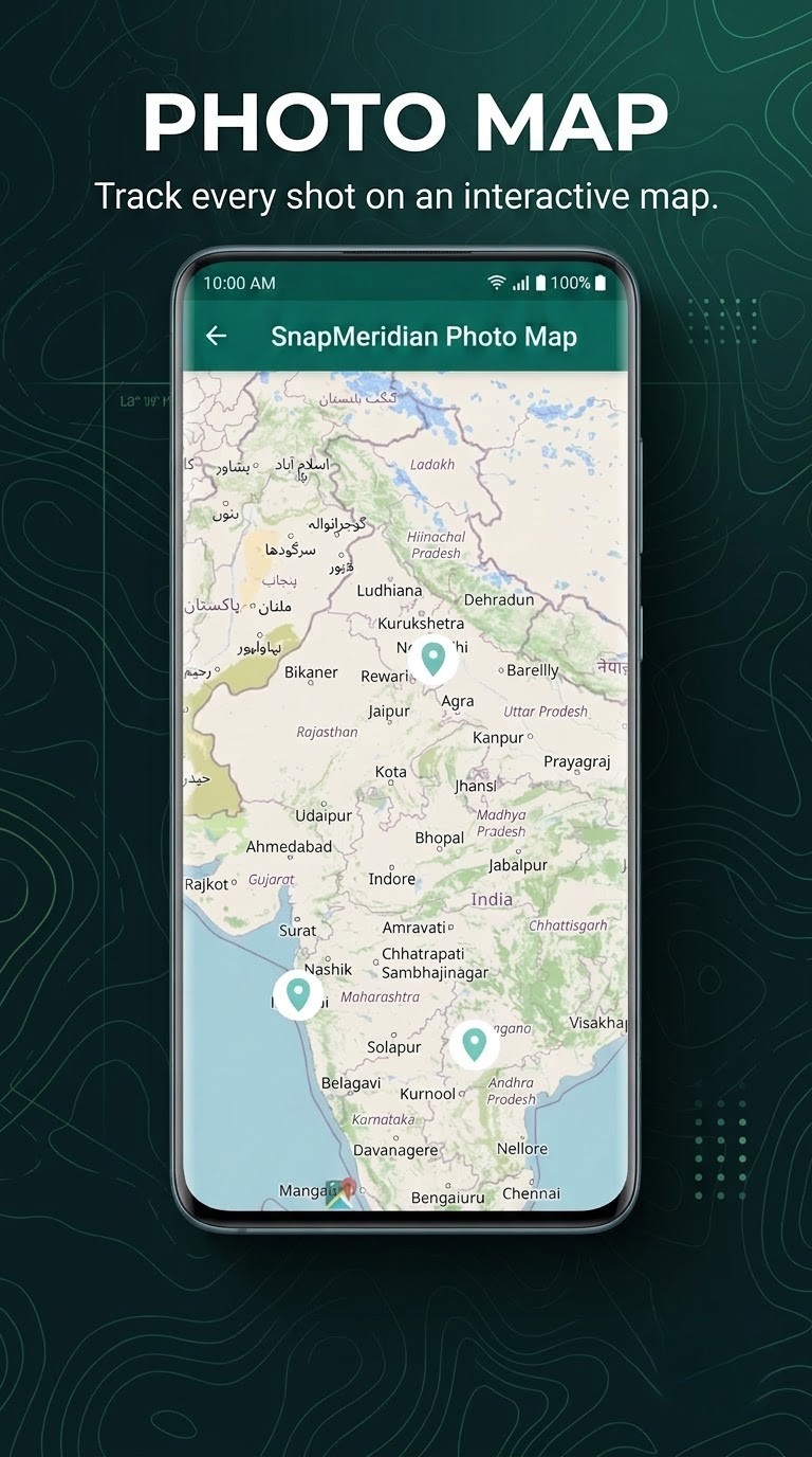 SnapMeridian photo map showing photo locations on a map